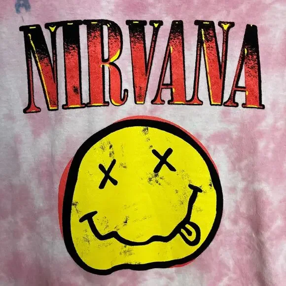 NIRVANA Pink Tie Dye 100% Cotton Licensed Band Short Sleeve T-Shirt Size Small - Picture 7 of 9